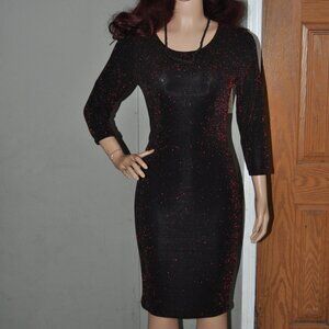 Women's 3/4 Sleeve sexy Bodycon Midi Dress Ladies Round Neck Black Red